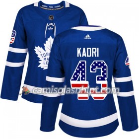 Camisola Toronto Maple Leafs Nazem Kadri 43 Adidas 2017-2018 Azul USA Flag Fashion Authentic - Mulher